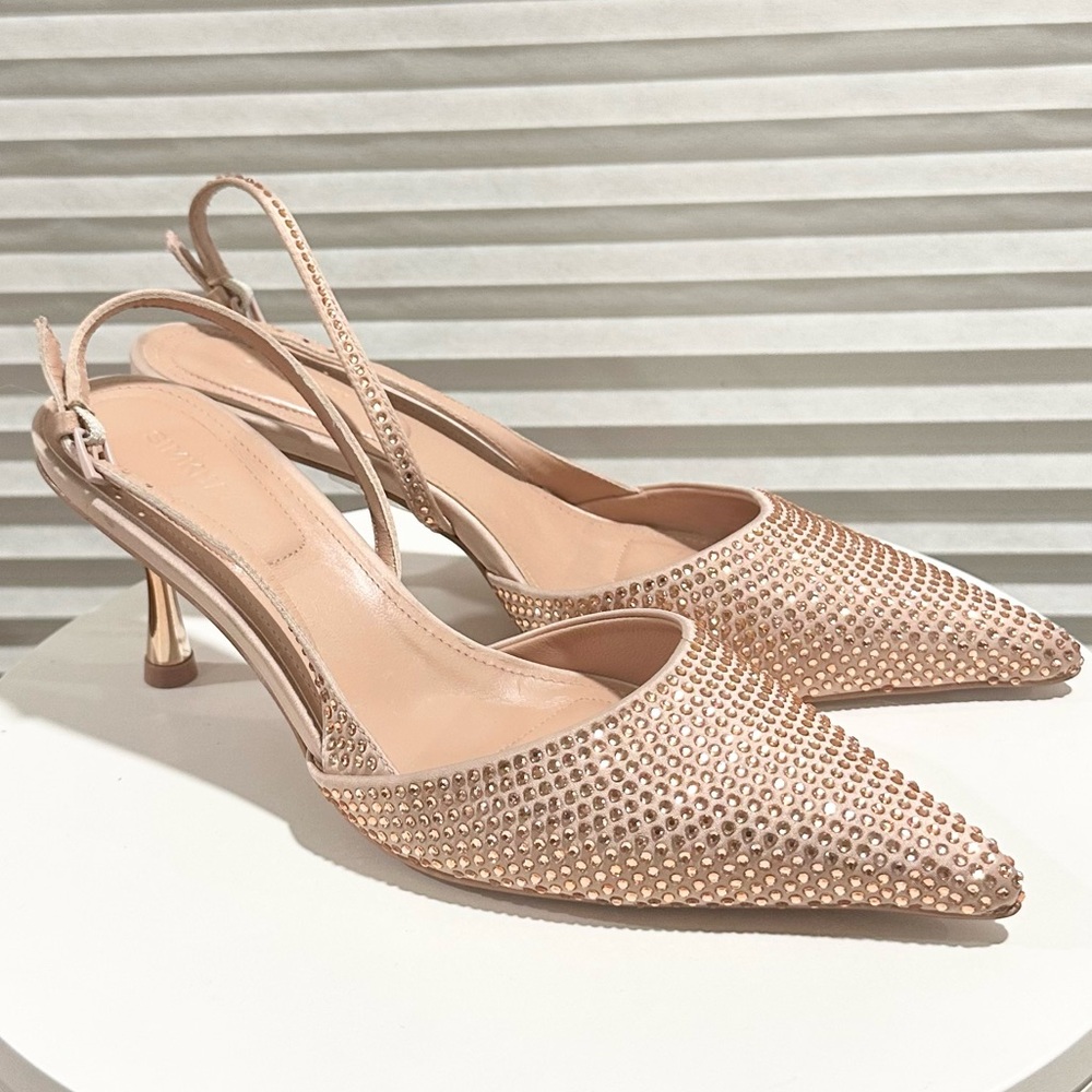 🌹JONATHAN SIMKHAI🌹 Dylan Embellished Slingback Blush Pumps Size: 36 - Picture 6 of 11